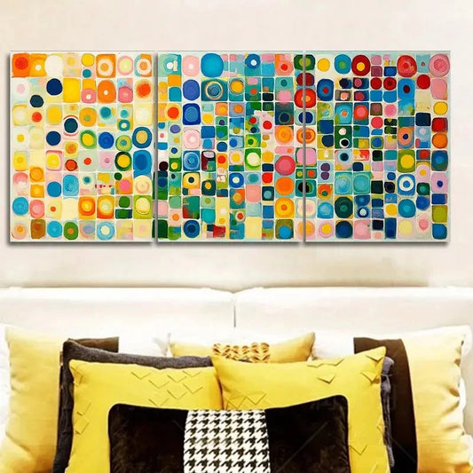3pcs Colorful Abstract Square Painting Metal Print Ready to Hang Art