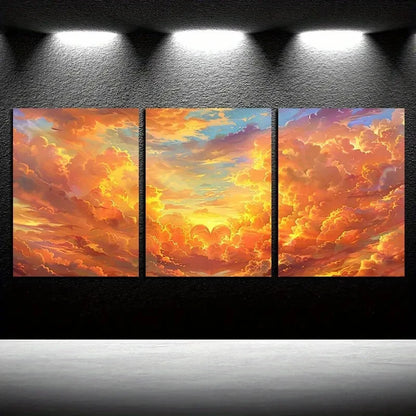 3pcs Vibrant Heart-Shaped Clouds Design Metal Print Ready to Hang Art