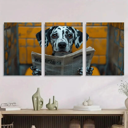 3pcs Whimsical Dalmatian Reading Newspaper Metal Print Ready to Hang Art