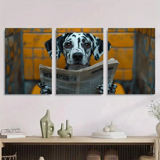 3pcs Whimsical Dalmatian Reading Newspaper Metal Print Ready to Hang Art