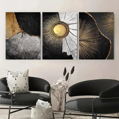 3pcs Luxury Black and Golden Texture Prints Metal Print Ready to Hang Art