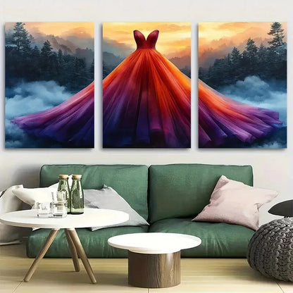 3pcs Vibrant Dress Watercolor Fashion Illustration Metal Print Ready to Hang Art