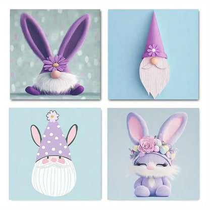 4pcsGnomes & BunnyWall Art Canvas Framed