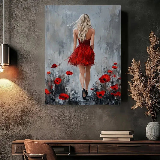 Beautiful Red Poppy Garden Walkway Painting 40x60cm Metal Print Ready to Hang