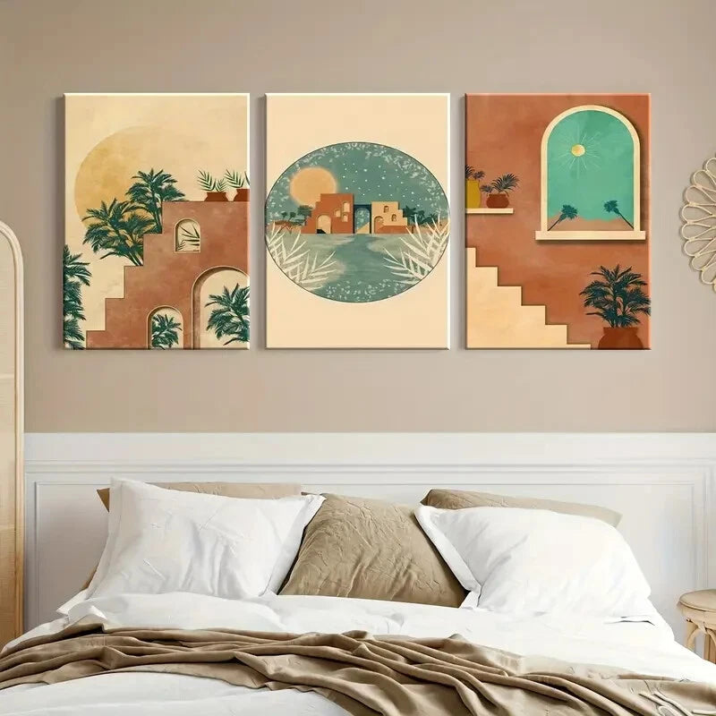 3pcs Palm Trees Arches & Moonlit Skies Metal Print Ready to Hang Art