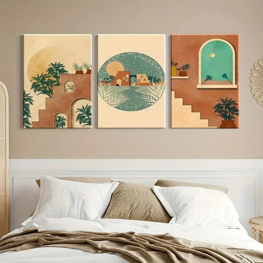 3pcs Palm Trees Arches & Moonlit Skies Metal Print Ready to Hang Art