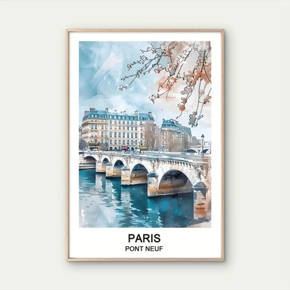 Paris Pont Neuf Seine River Scene Travel Poster Print Wall Art