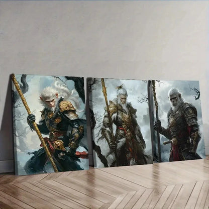 3pcs Mythology Monkey King,Wall Art Set Canvas Framed 40x60cm - High Quality Print 100% Australian Made Wall Canvas Ready to Hang