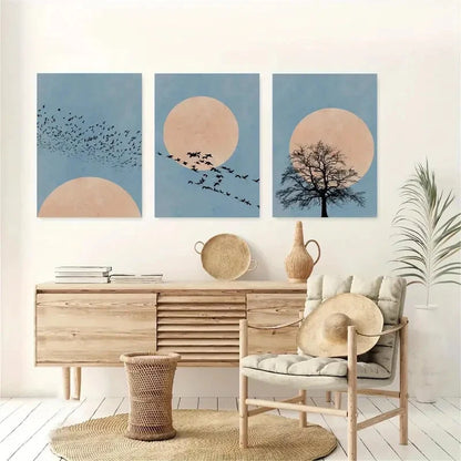 3pcs Moon Silhouette Scandinavian Set of 3 Prints Metal Print Ready to Hang Art