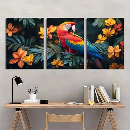 3pcs Vibrant Parrot & Lush Greenery Colorful Wall Art Set Canvas Framed 40x60cm - High Quality Print 100% Australian Made Wall Canvas Ready to Hang
