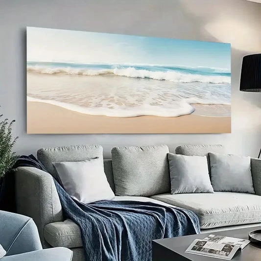 Tranquil Ocean Beach Waves wall canvas office home room framed 120x60cm - Bella Home Decor