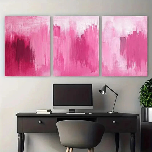 3pcs Vibrant Pink Tribal Birds Abstract Metal Print Ready to Hang Art