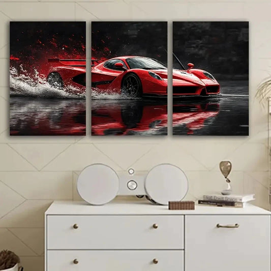 3pcs Modern Ferrari Sport Car Minimalist Posters Wall Art Set Canvas Framed 60x90cm - High Quality Print 100% Australian Made Wall Canvas Ready to Hang