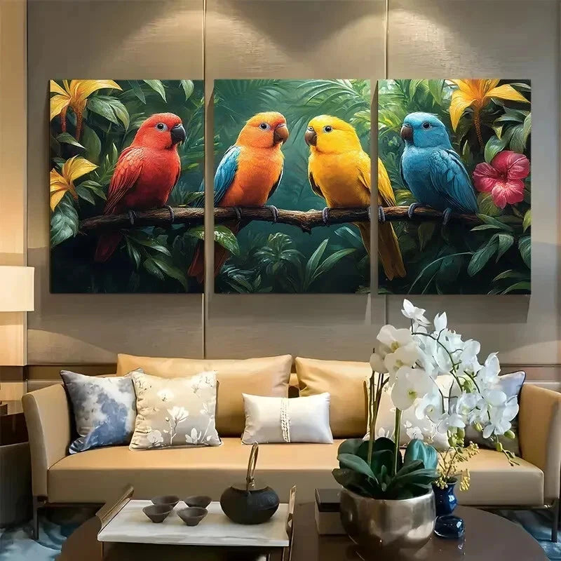 3pcs Vibrant Tropical Birds in Jungle Wall Art Set Canvas Framed 40x60cm - High Quality Print 100% Australian Made Wall Canvas Ready to Hang - Bella Home Decor
