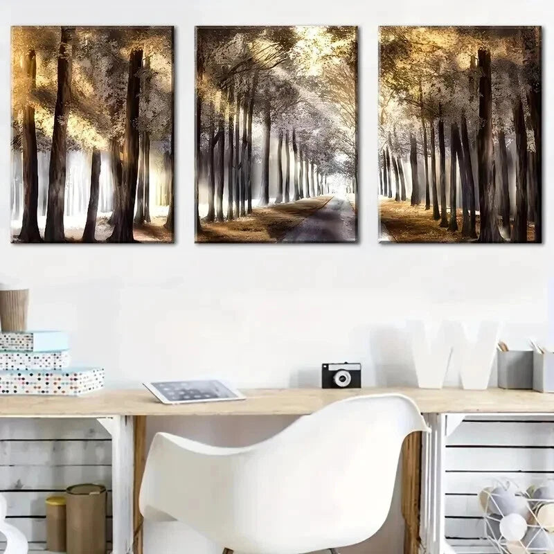 3pcs Featuring Autumn Scenery And Falling Leaves Wall Art Set Canvas Framed 40x60cm - High Quality Print 100% Australian Made Wall Canvas Ready to Hang