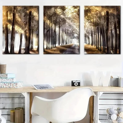 3pcs Featuring Autumn Scenery And Falling Leaves Wall Art Set Canvas Framed 40x60cm - High Quality Print 100% Australian Made Wall Canvas Ready to Hang