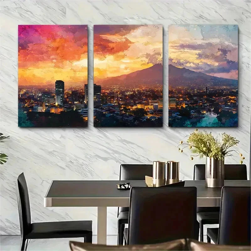 3pcs San Salvador Cityscape Unique Metal Print Ready to Hang Art