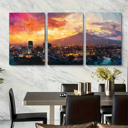 3pcs San Salvador Cityscape Unique Metal Print Ready to Hang Art