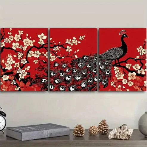 3pcs Deco Peacock Wall Art Set Canvas Unframed - High Quality Print 100% Australian Made Wall Canvas