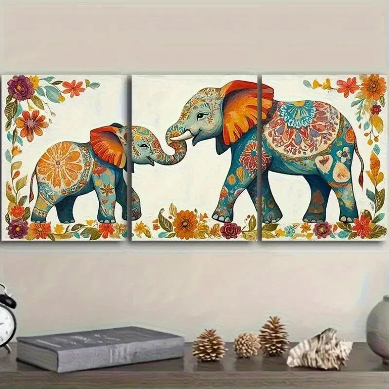 3pcs Youngsters Elephant & Mother Metal Print Ready to Hang Art