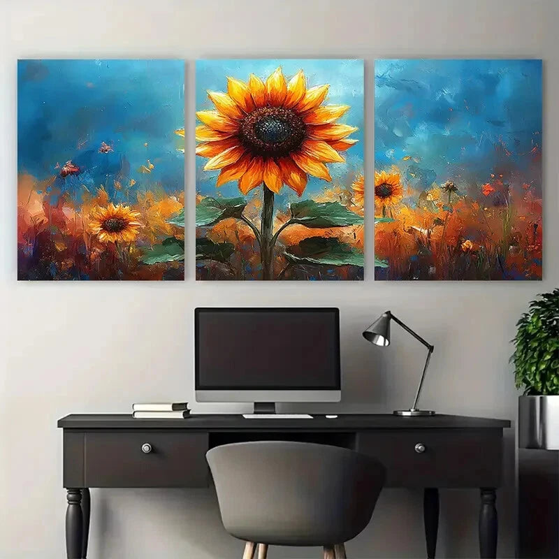 3pcs Vibrant Sunflower Watercolour Metal Print Ready to Hang Art