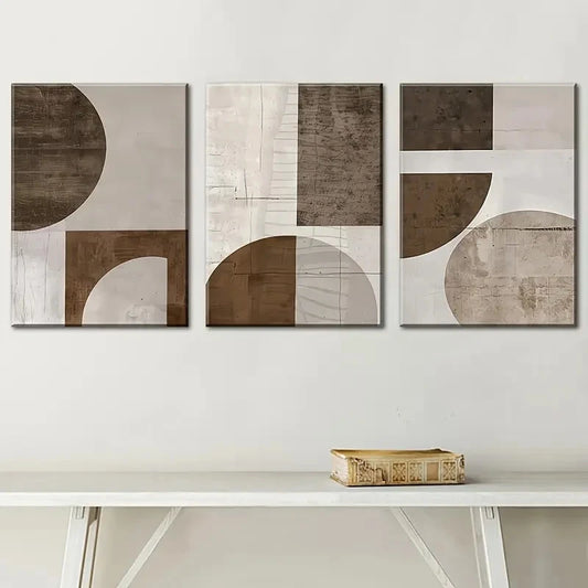 3pcs Design in Shades of Brown Beige & White Metal Print Ready to Hang Art