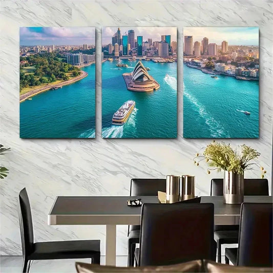 3pcs Vibrant Sydney Harbour Panorama Wall Art Set Canvas Framed 50x70cm - High Quality Print 100% Australian Made Wall Canvas Ready to Hang