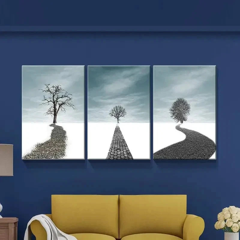 3pcs Dead Tree Scenery in Snow Landscape Metal Print Ready to Hang Art