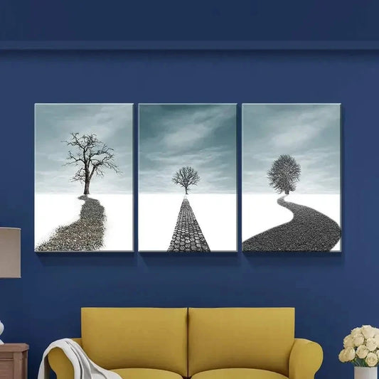 3pcs Dead Tree Scenery in Snow Landscape Metal Print Ready to Hang Art