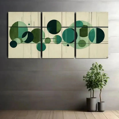 3pcs Modern Art Deco with Green Circles Metal Print Ready to Hang Art