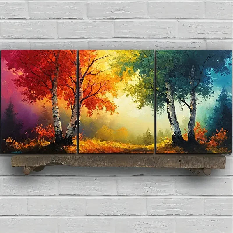 3pcs Painting Colorful Trees Modern Metal Print Ready to Hang Art