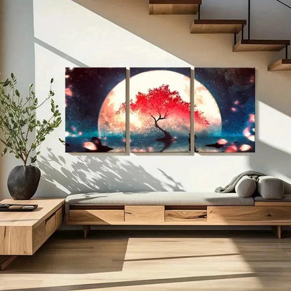 3pcs Fantasy Anime Cherry Blossom Landscape Wall Art Set Canvas Framed 40x60cm - High Quality Print 100% Australian Made Wall Canvas Ready to Hang