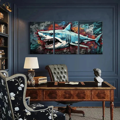 3pcs Shark Street Graffiti Style Urban Art Metal Print Ready to Hang Art