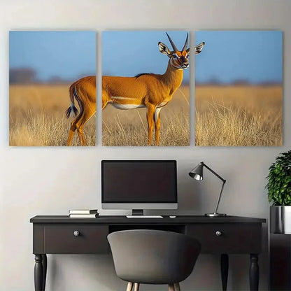 3pcs Wild Brown Antelope Illustration Metal Print Ready to Hang Art