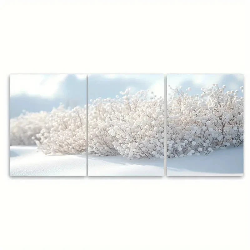 3pcs Elegant White Floral Bush Illustration Wall Art Set Canvas Framed 50x70cm - High Quality Print 100% Australian Made Wall Canvas Ready to Hang