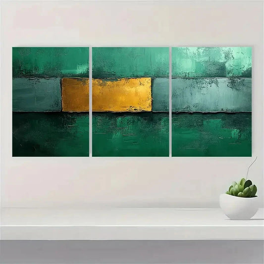 3pcs Green Minimalist Abstract Painting Metal Print Ready to Hang Art