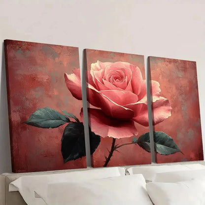 3pcs  Large Pink Rose and Green Leaves Z Wall Art Set Canvas Framed 60x90cm - High Quality Print 100% Australian Made Wall Canvas Ready to Hang
