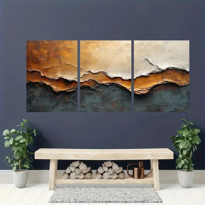 3pcs Brown Acrylic Abstract Texture Painting Metal Print Ready to Hang Art