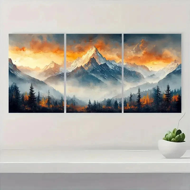 3pcs Colorado Watercolor Mountain Scenery Metal Print Ready to Hang Art