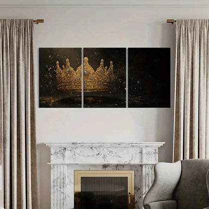 3pcs Golden Crown Jewels Royal Luxury Metal Print Ready to Hang Art