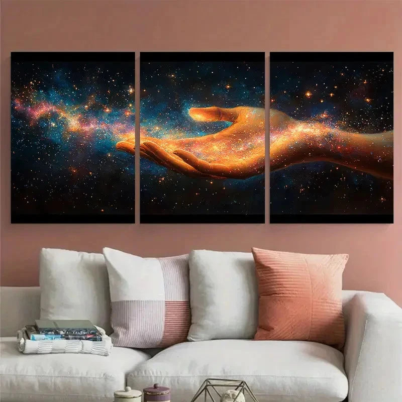 3pcs Cosmic Friendship Hand Holding Galaxy Design Metal Print Ready to Hang Art
