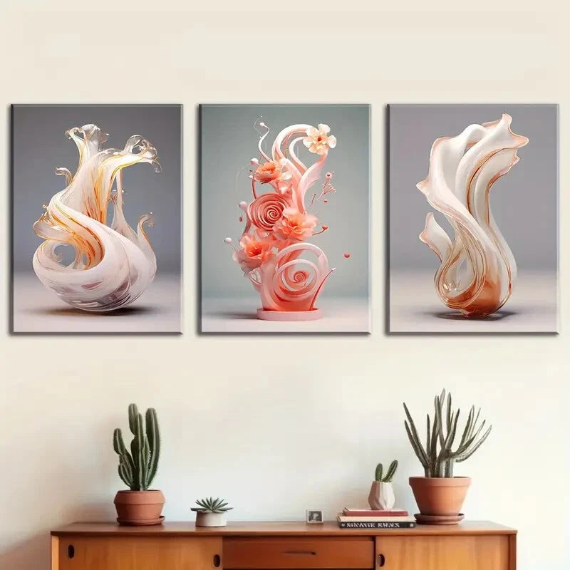 3pcs Modern Stylish Abstract Objects Perfect Wall Art Set Canvas Framed 40x60cm - High Quality Print 100% Australian Made Wall Canvas Ready to Hang