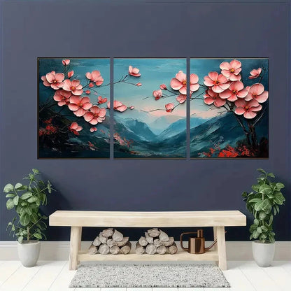 3pcs Abstract Mountain and Flower Design Metal Print Ready to Hang Art