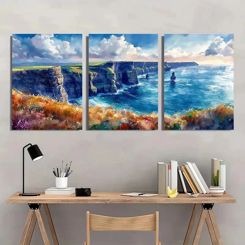 3pcs OBriens Tower Painting Ireland Watercolor Metal Print Ready to Hang Art