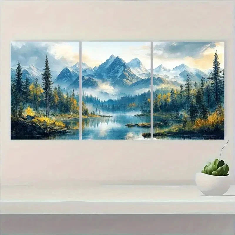 3pcs Mountain Triptych Rustic Forest Landscape Metal Print Ready to Hang Art