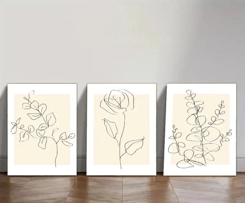 3pcs Neutral Botanical Print Painting Metal Print Ready to Hang Art