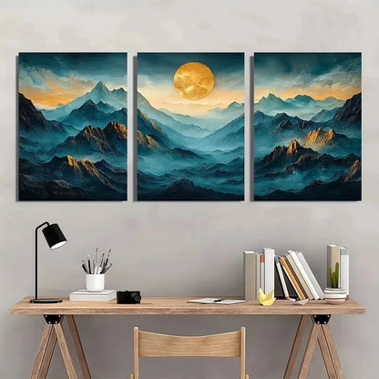 3pcs Abstract Mountain and Sunset Scenery Wall Art Set Canvas Framed 40x60cm - High Quality Print 100% Australian Made Wall Canvas Ready to Hang