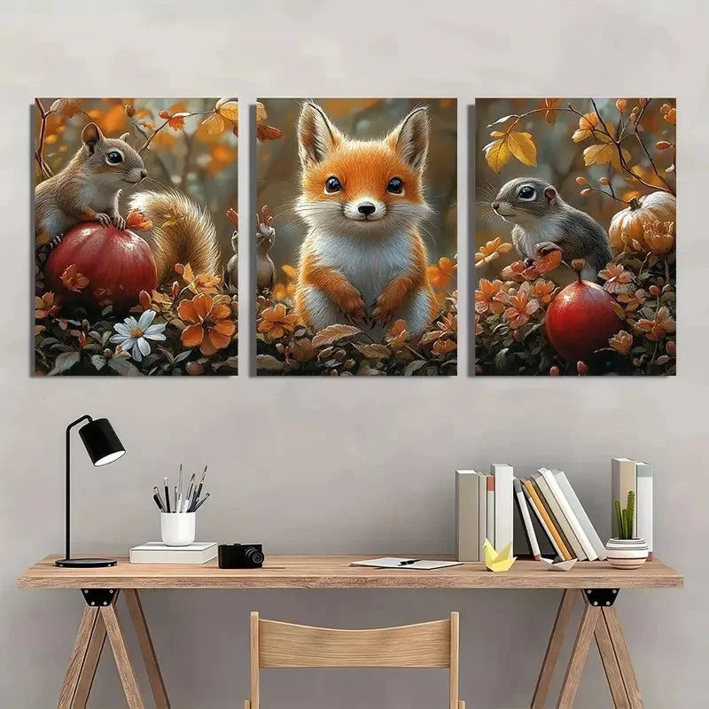 3pcs Animal Convention Fox Birds Squirrel Metal Print Ready to Hang Art