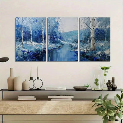 3pcs Abstract Splashes of Blue and White Metal Print Ready to Hang Art