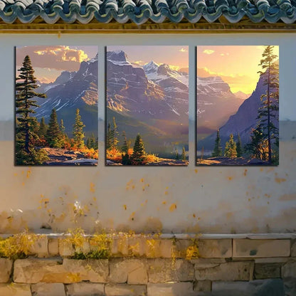 3pcs Verdant Plain Is Situated Between Mountains Metal Print Ready to Hang Art